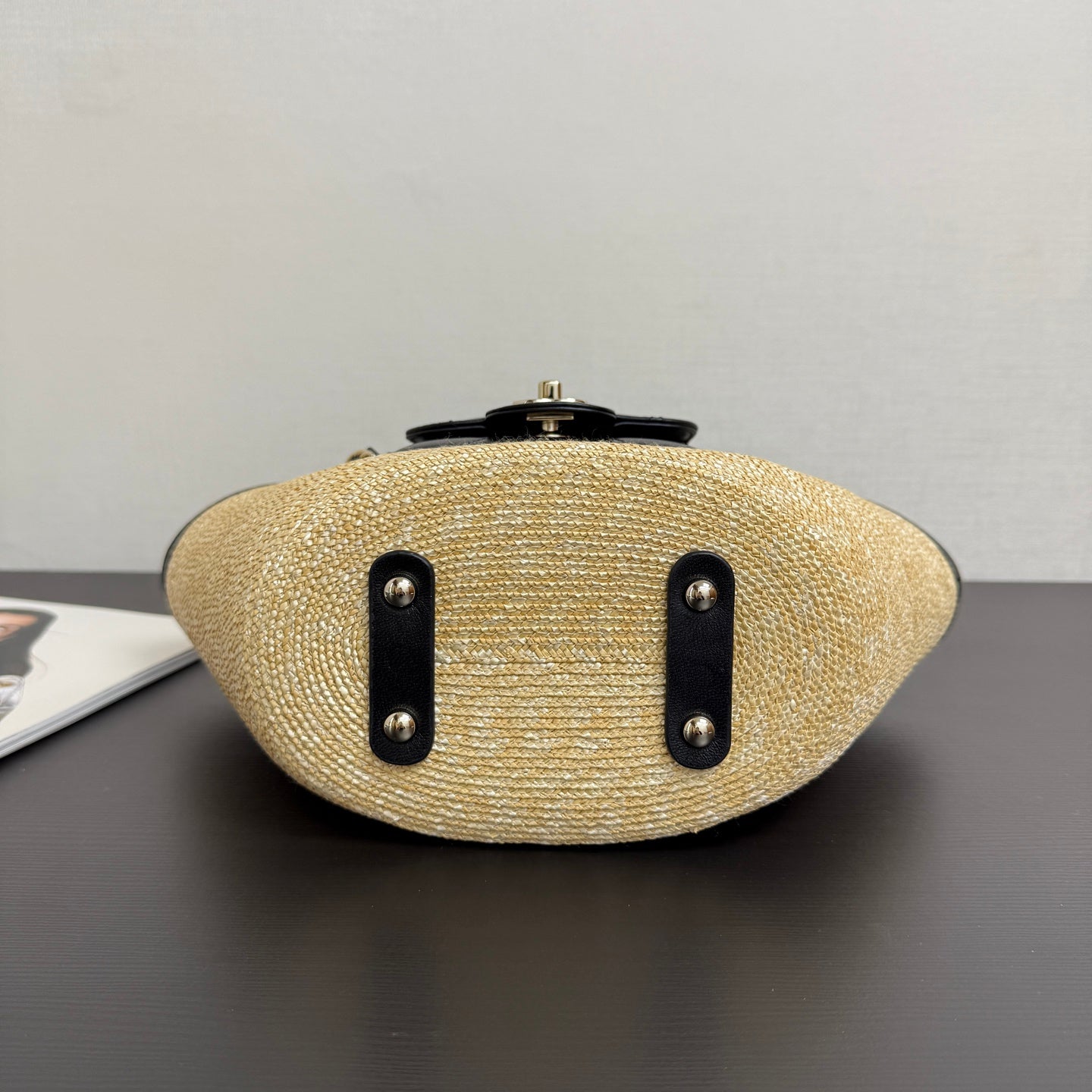 Chanel 2026 Shopping Bag 34cm Beige Black Straw Lambskin