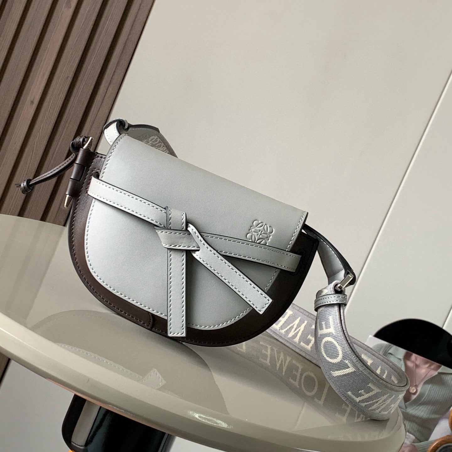Loewe Saddle Bag 21 Gray Leather 280436