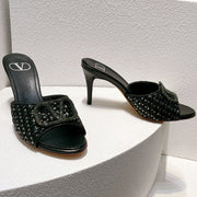 VT High Heeled Sandals Black Sheepskin 292787