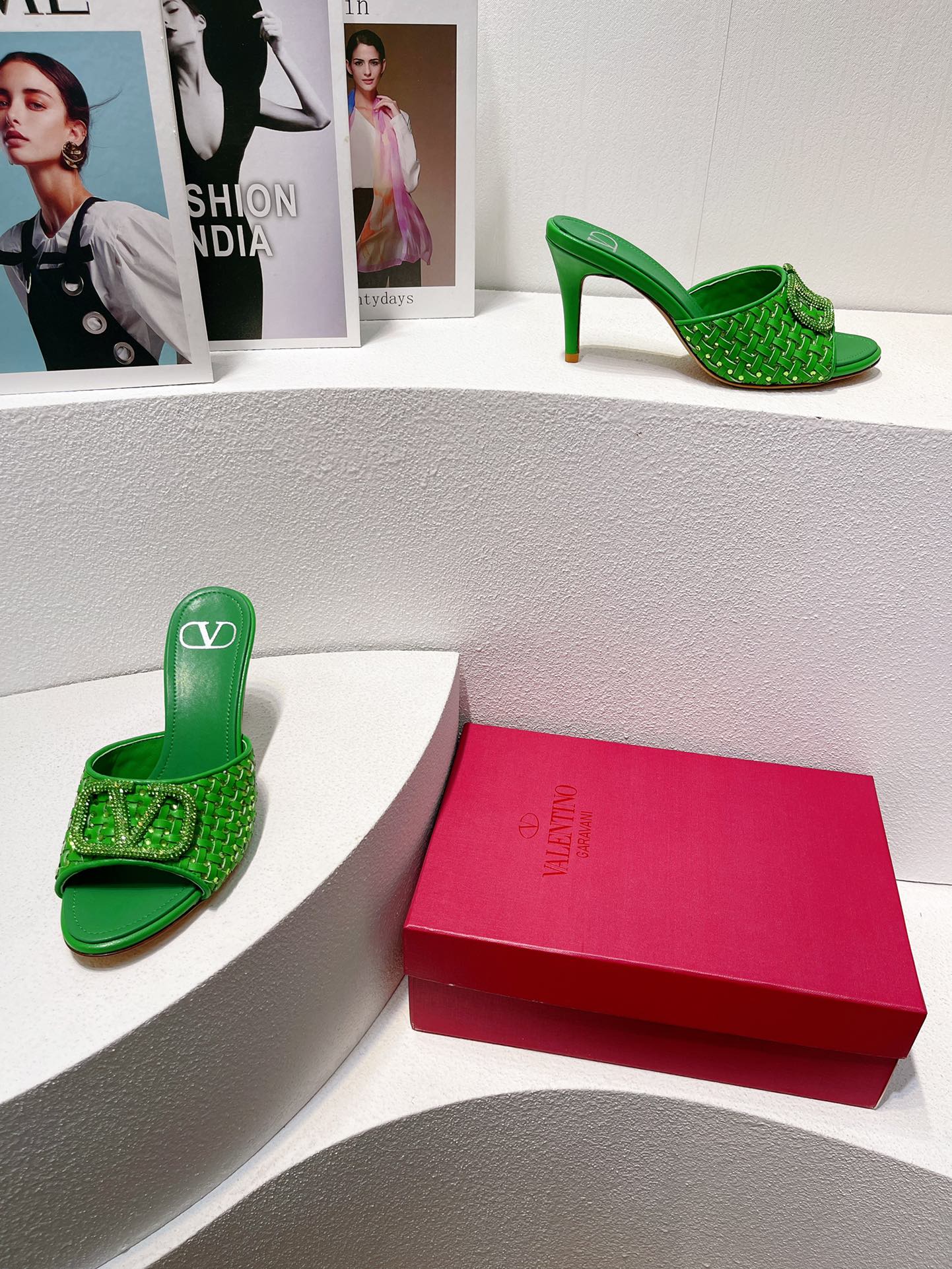 VT High Heeled Sandals Green Sheepskin 292791