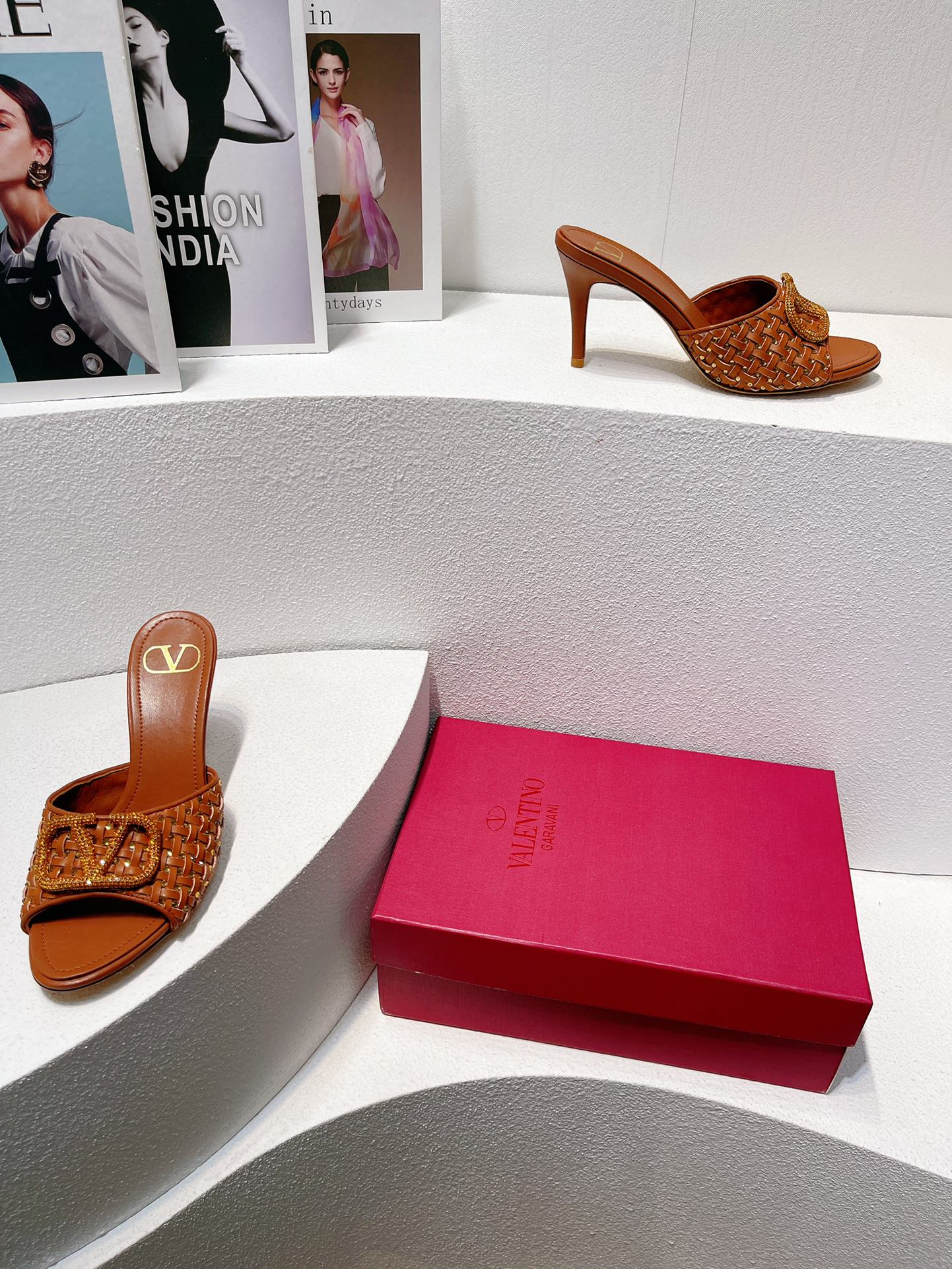 VT High Heeled Sandals Brown Sheepskin 292794