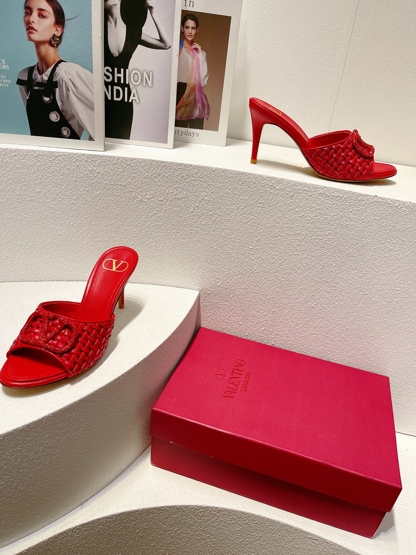 VT High Heeled Sandals Red  Sheepskin 292797