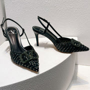 VT High Heeled Slingbacks Black  Sheepskin 292799