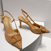 VT High Heeled Slingbacks Peru Brown  Sheepskin 292801