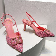 VT High Heeled Slingbacks Pink Sheepskin 292802