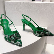 VT High Heeled Slingbacks Green Sheepskin 292818