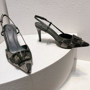 VT High Heeled Slingbacks  Charcoal black Sheepskin 292824