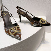 VT High Heeled Slingbacks  Brown Chocolate Sheepskin 292826