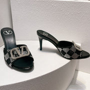 VT High Heeled Sandals Black Sheepskin 292831