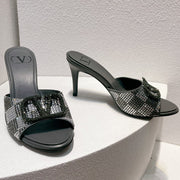 VT High Heeled Sandals Black Silver Sheepskin 292835