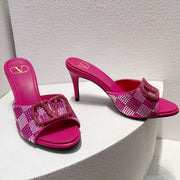 VT High Heeled Sandals Fuchsia Pink Sheepskin 292836