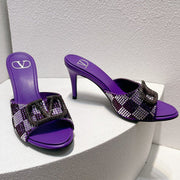 VT High Heeled Sandals Purple Sheepskin 292841