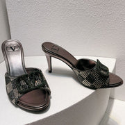 VT High Heeled Sandals Gray Sheepskin 292845