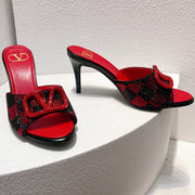 VT High Heeled Sandals Red mix Black Sheepskin 292847