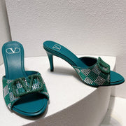 VT High Heeled Sandals Emerald Green Sheepskin 292850