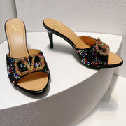 VT High Heeled Sandals Black Sheepskin 292851