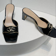 VT Mid Heel Mule Sandal Black Sheepskin 292757