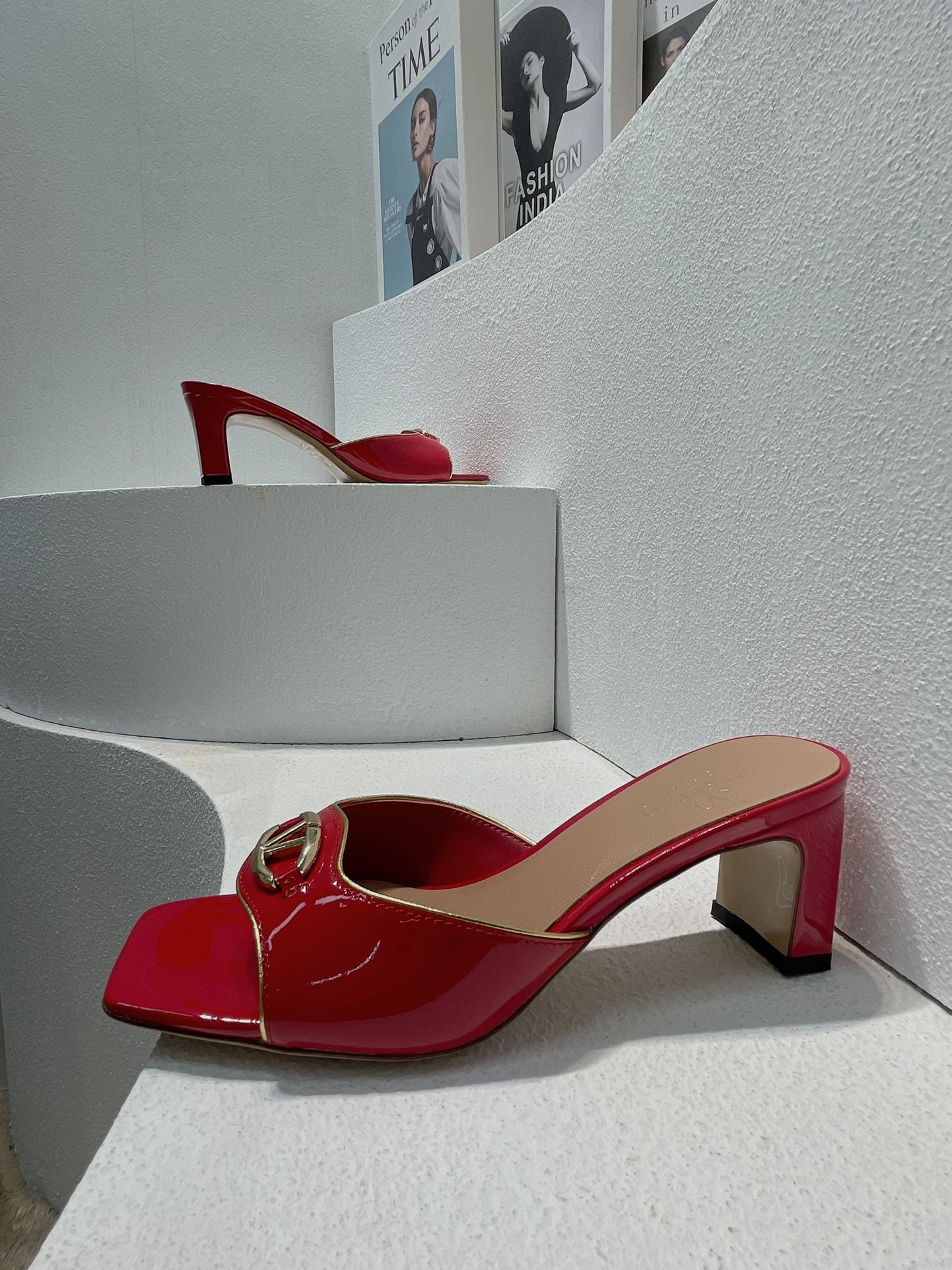 VT Mid Heel Mule Sandal Red Sheepskin 292759