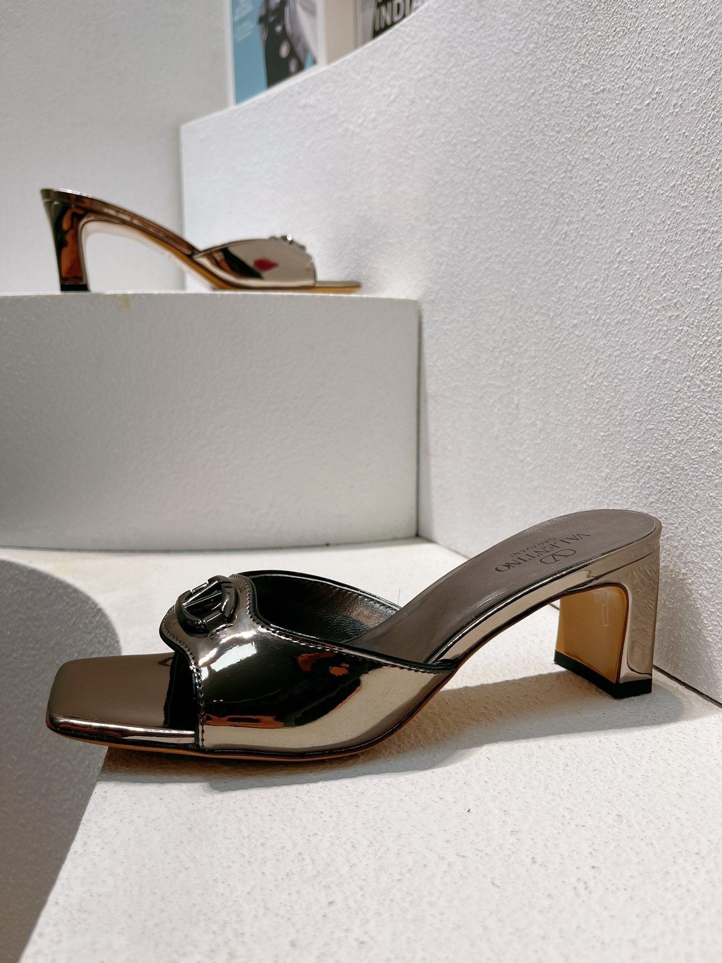 VT Mid Heel Mule Sandal Gray Sheepskin 292766