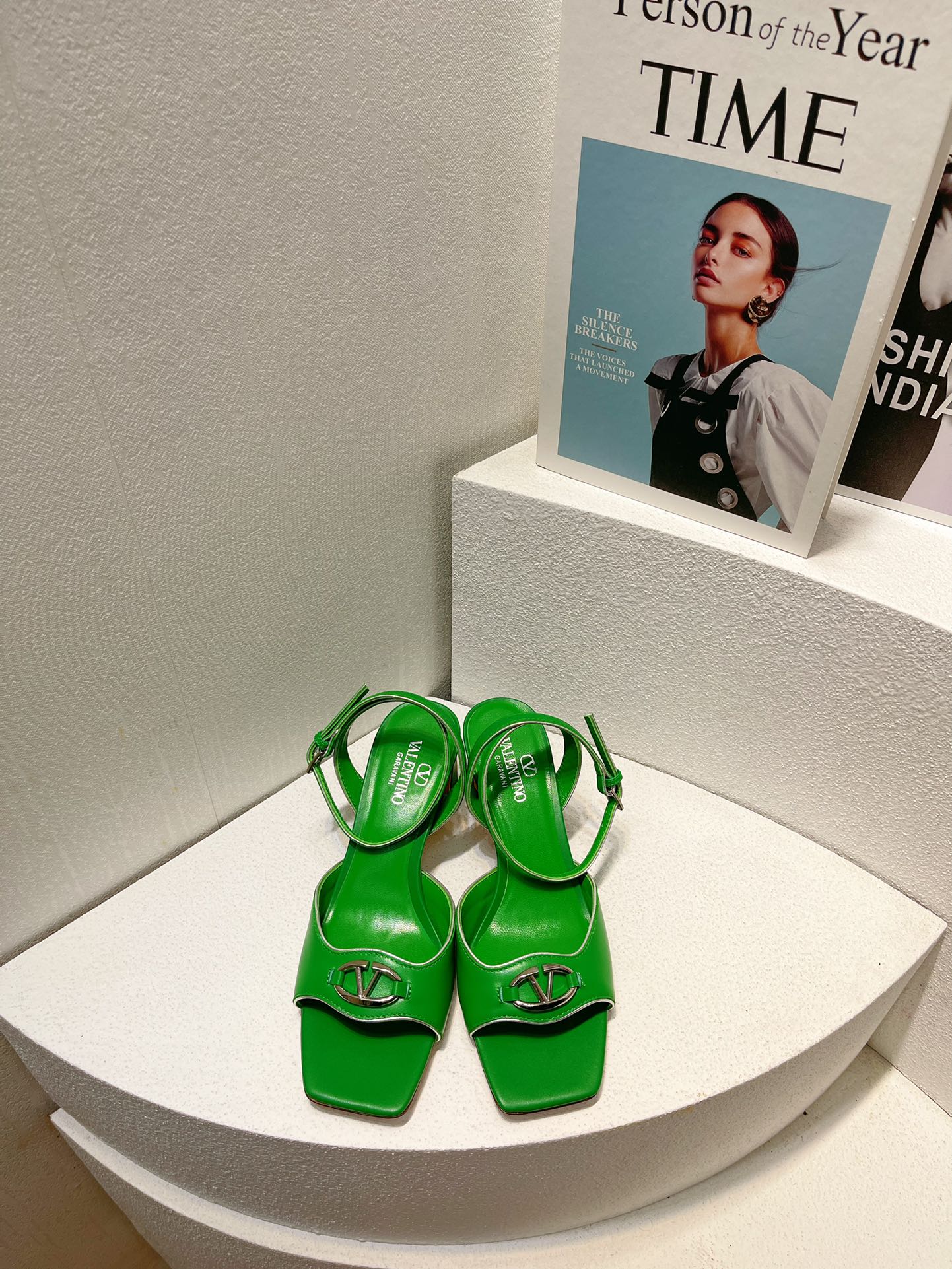 VT Sandals Heels 50mm Green Cowhide 292770