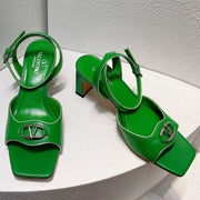 VT Sandals Heels 50mm Green Cowhide 292770