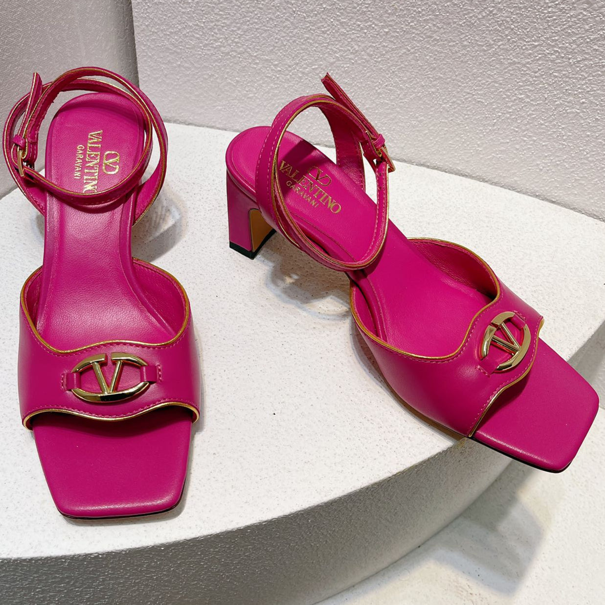 VT Sandals Heels 50mm Fuchsia Pink Cowhide 292772