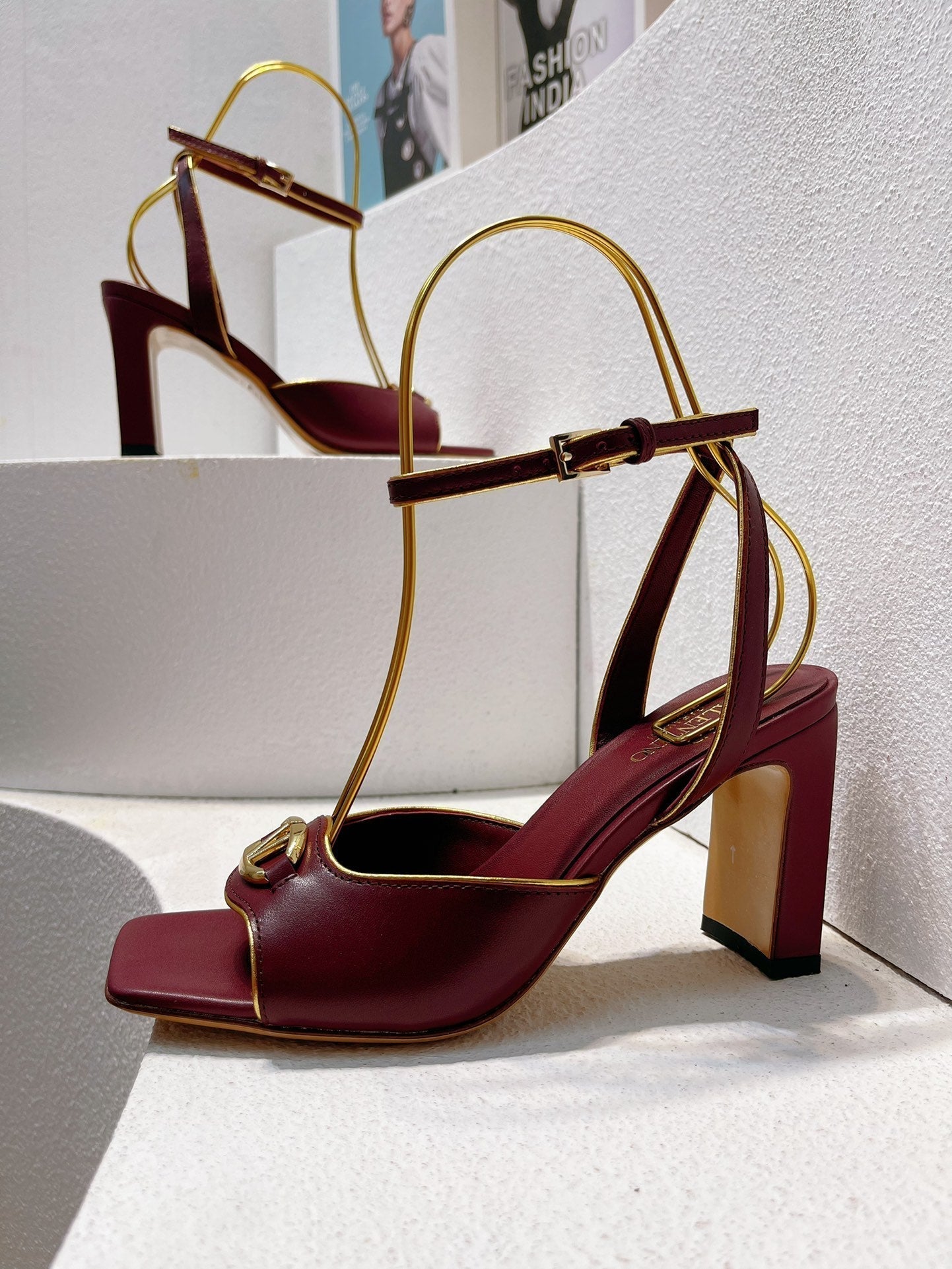 VT Sandals Heels  70mm  Ruby Red Cowhide 292779