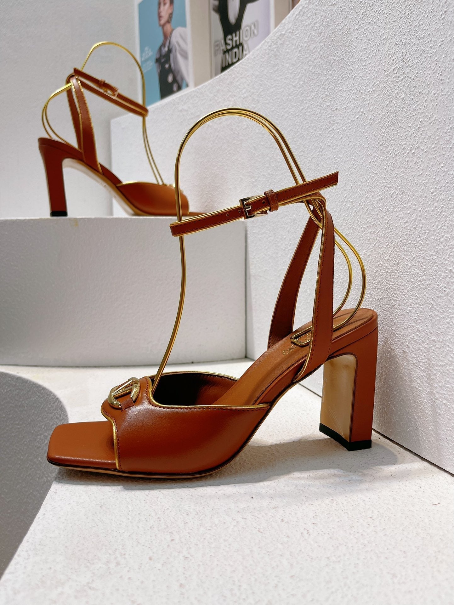 VT Sandals Heels 70mm Brown Cowhide 292783