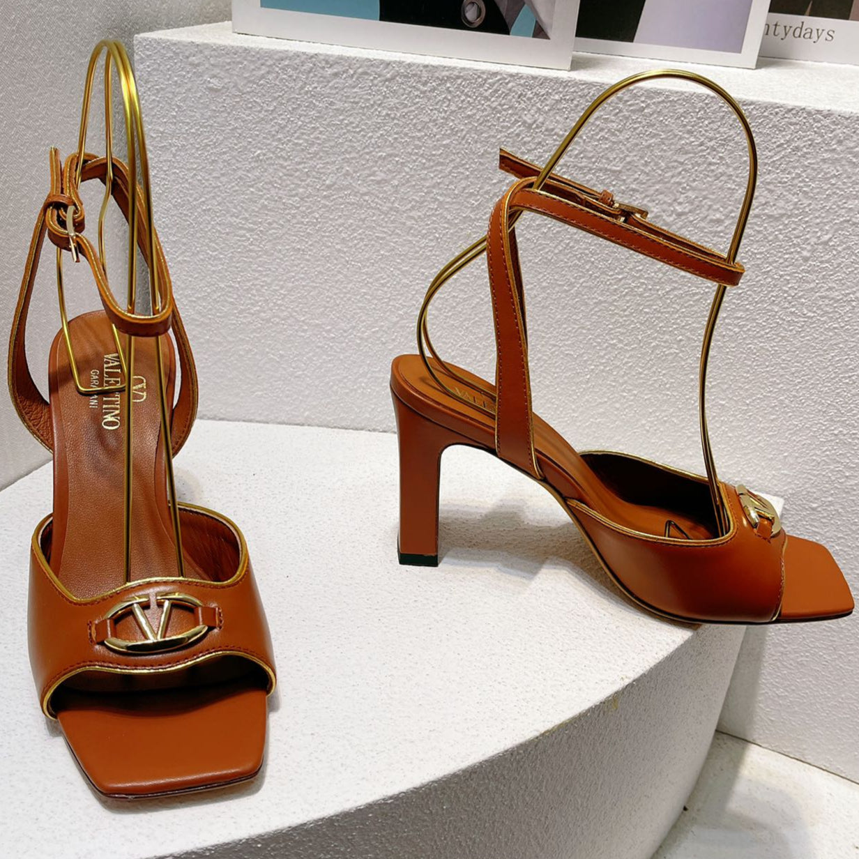 VT Sandals Heels 70mm Brown Cowhide 292783