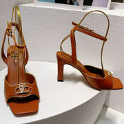 VT Sandals Heels 70mm Brown Cowhide 292783