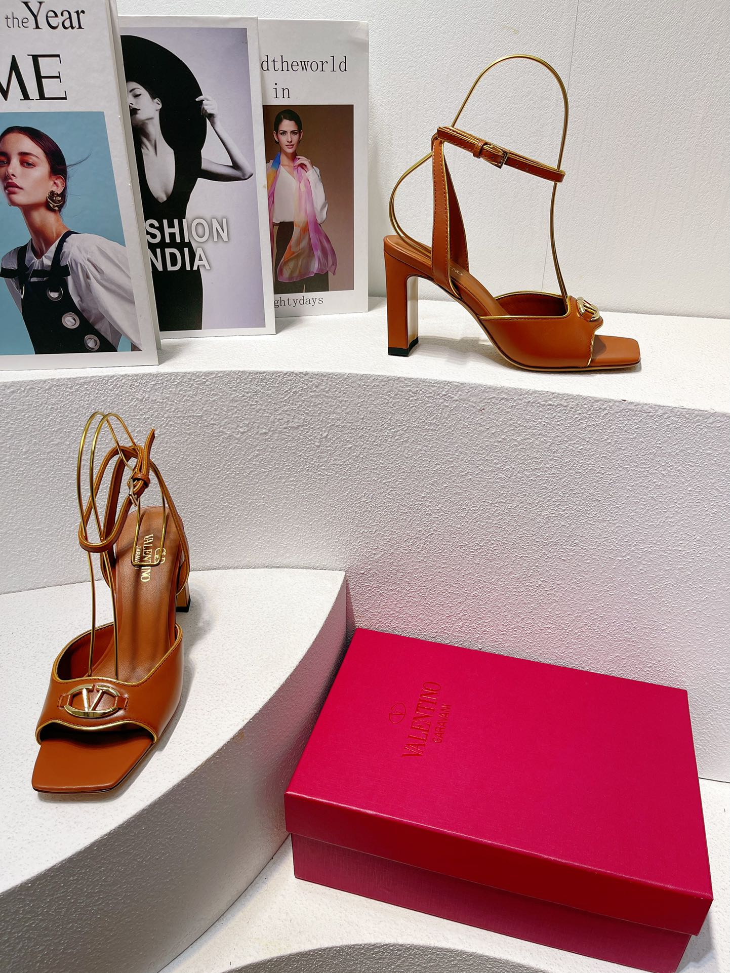 VT Sandals Heels 70mm Brown Cowhide 292783