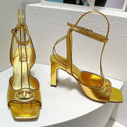 VT Sandals Heels 70mm Gold Cowhide 292784