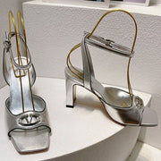 VT Sandals Heels 70mm Silver Cowhide 292785