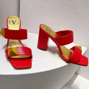 VT One Stud Leather Sandals Red Cowhide 292889