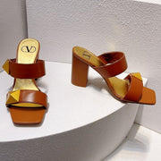 VT One Stud Leather Sandals Brown Cowhide 292753