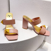 VT One Stud Leather Sandals Pink Cowhide 292756