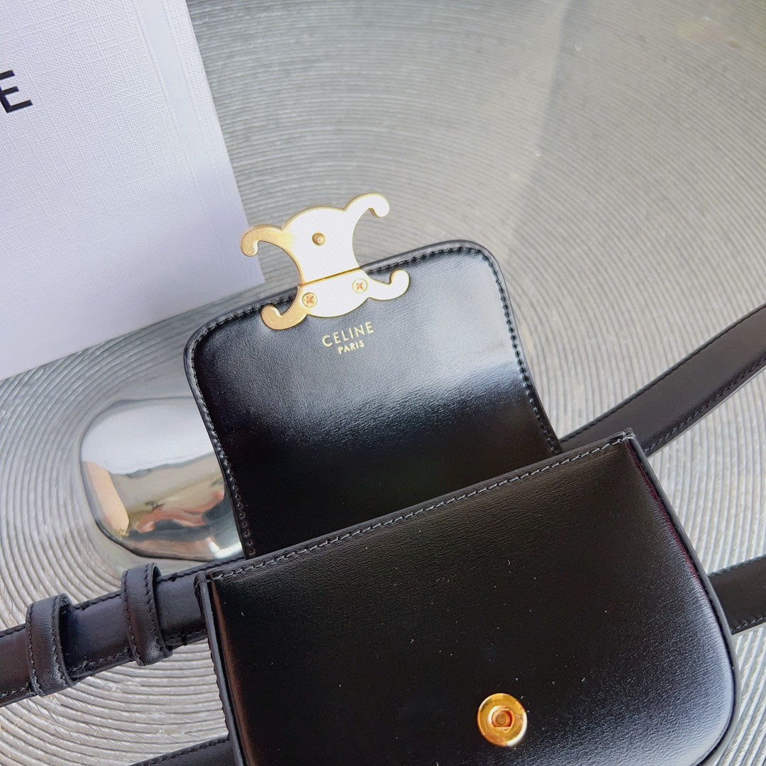 celin black calfskin belt bag triomphe gold buckle