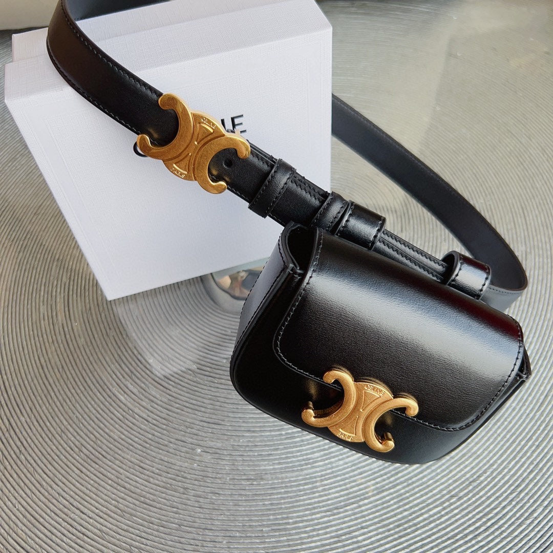 celin black calfskin belt bag triomphe gold buckle