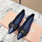 Miu Pointed-Toe Ballet Flats Navy Blue Sheepskin 591563