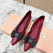 Miu Pointed-Toe Ballet Flats Dark Red Sheepskin 591564