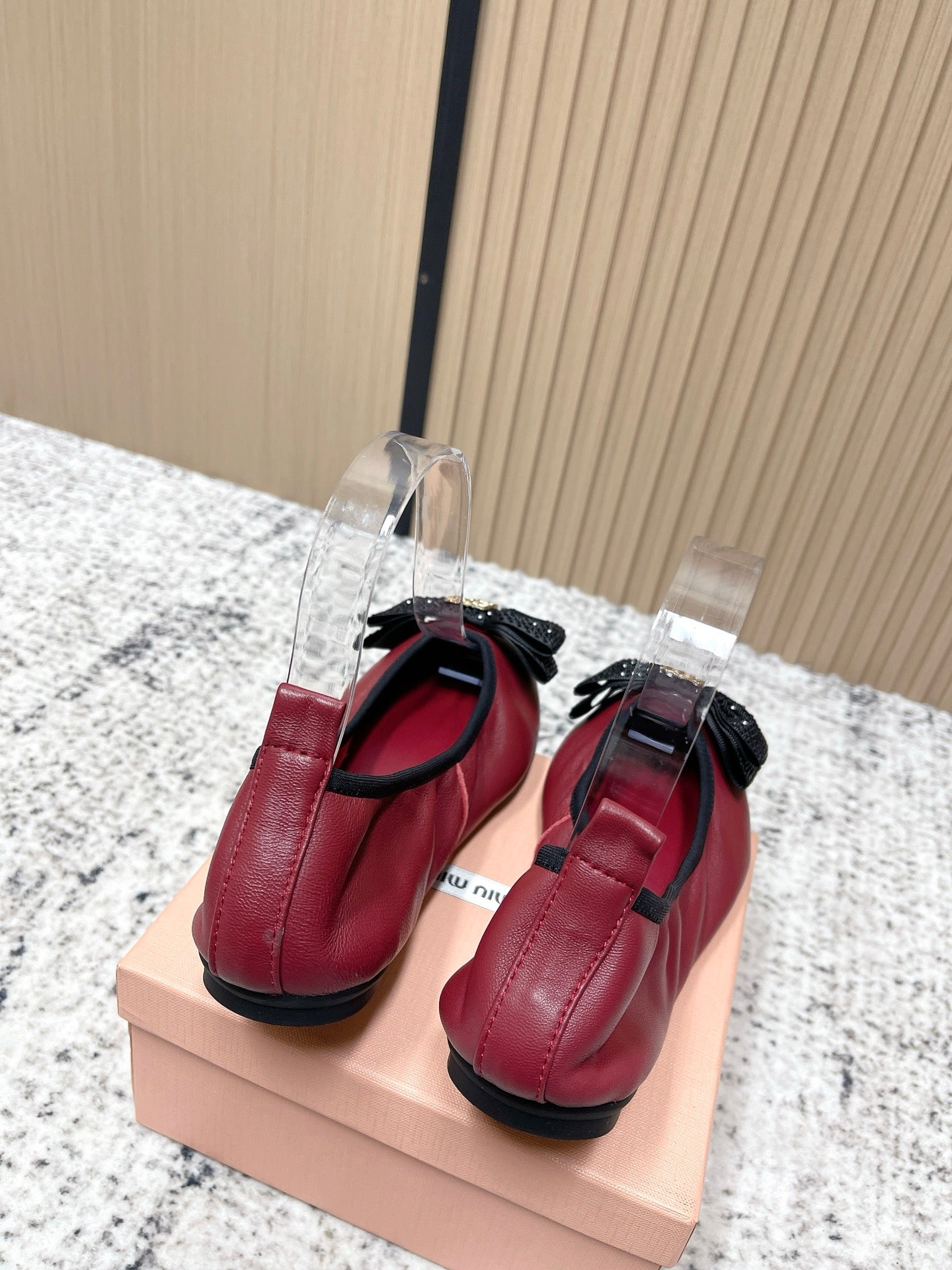 Miu Pointed-Toe Ballet Flats Dark Red Sheepskin 591570