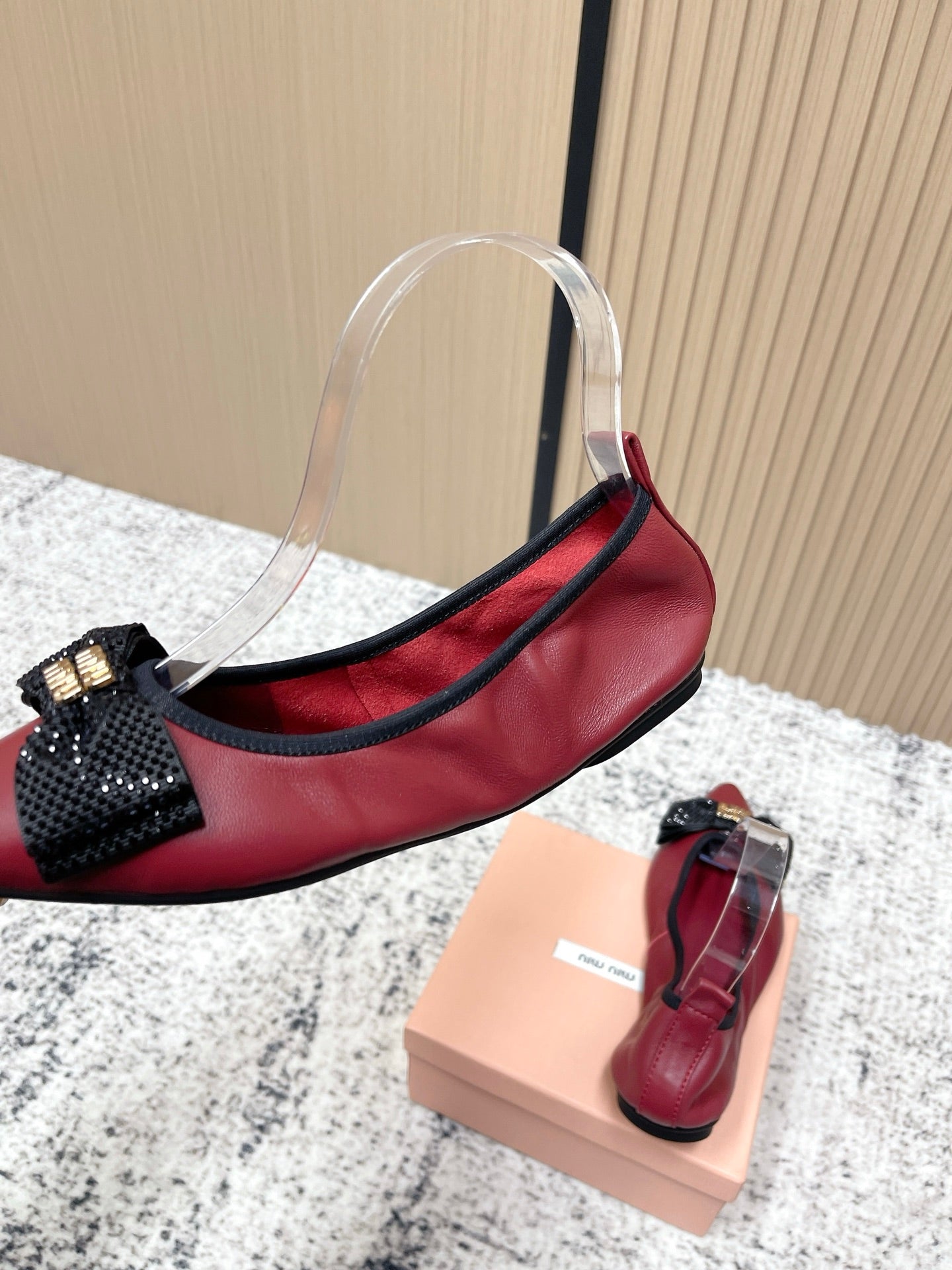 Miu Pointed-Toe Ballet Flats Dark Red Sheepskin 591570