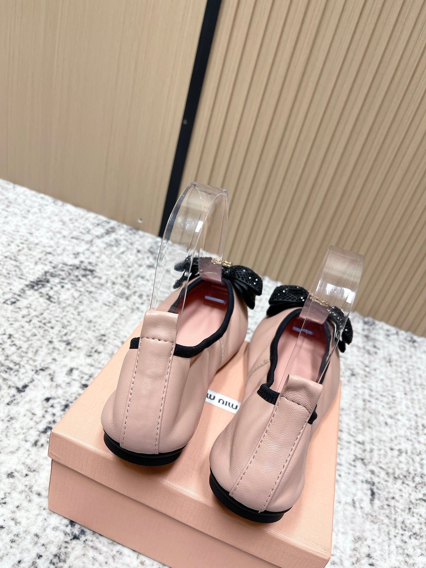 Miu Pointed-Toe Ballet Flats Light Pink Sheepskin 591571