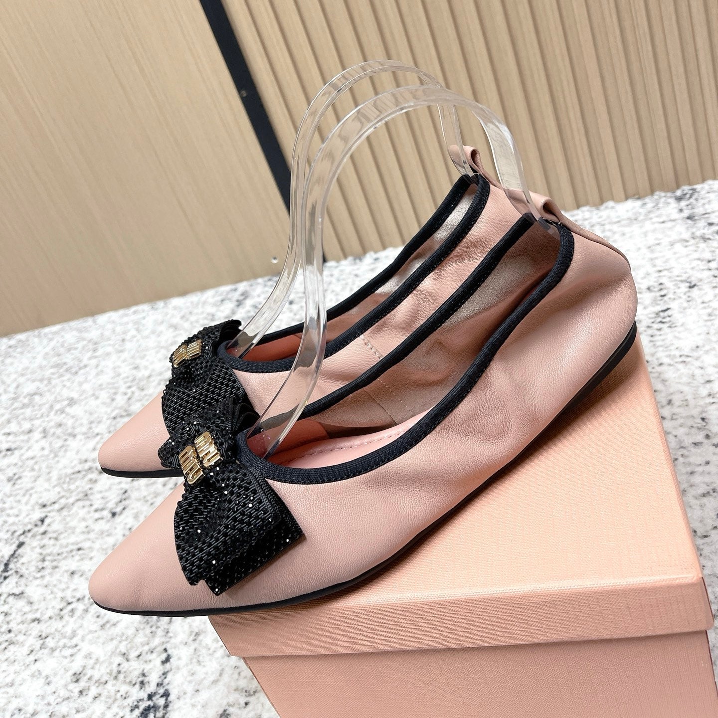 Miu Pointed-Toe Ballet Flats Light Pink Sheepskin 591571