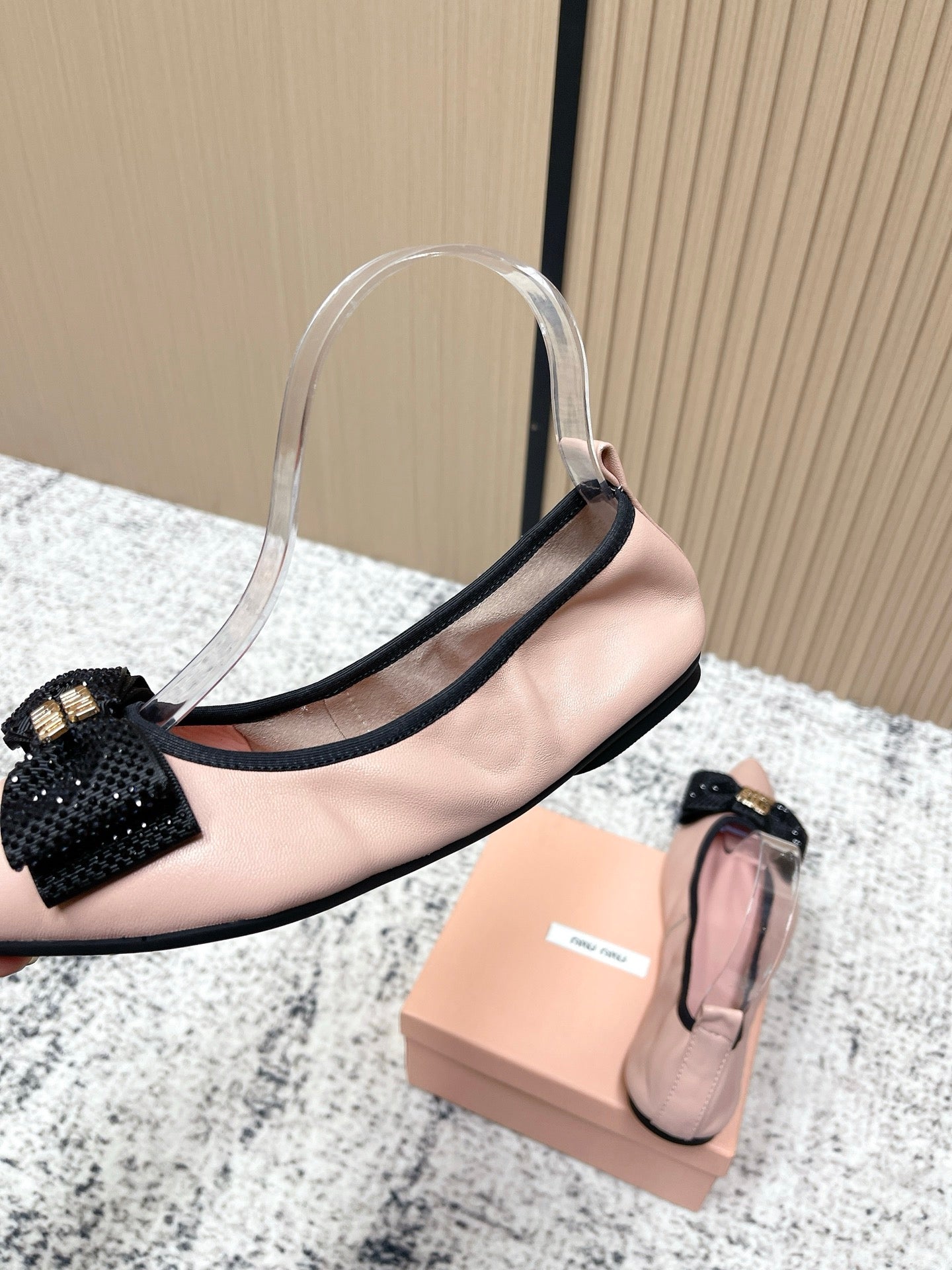 Miu Pointed-Toe Ballet Flats Light Pink Sheepskin 591571