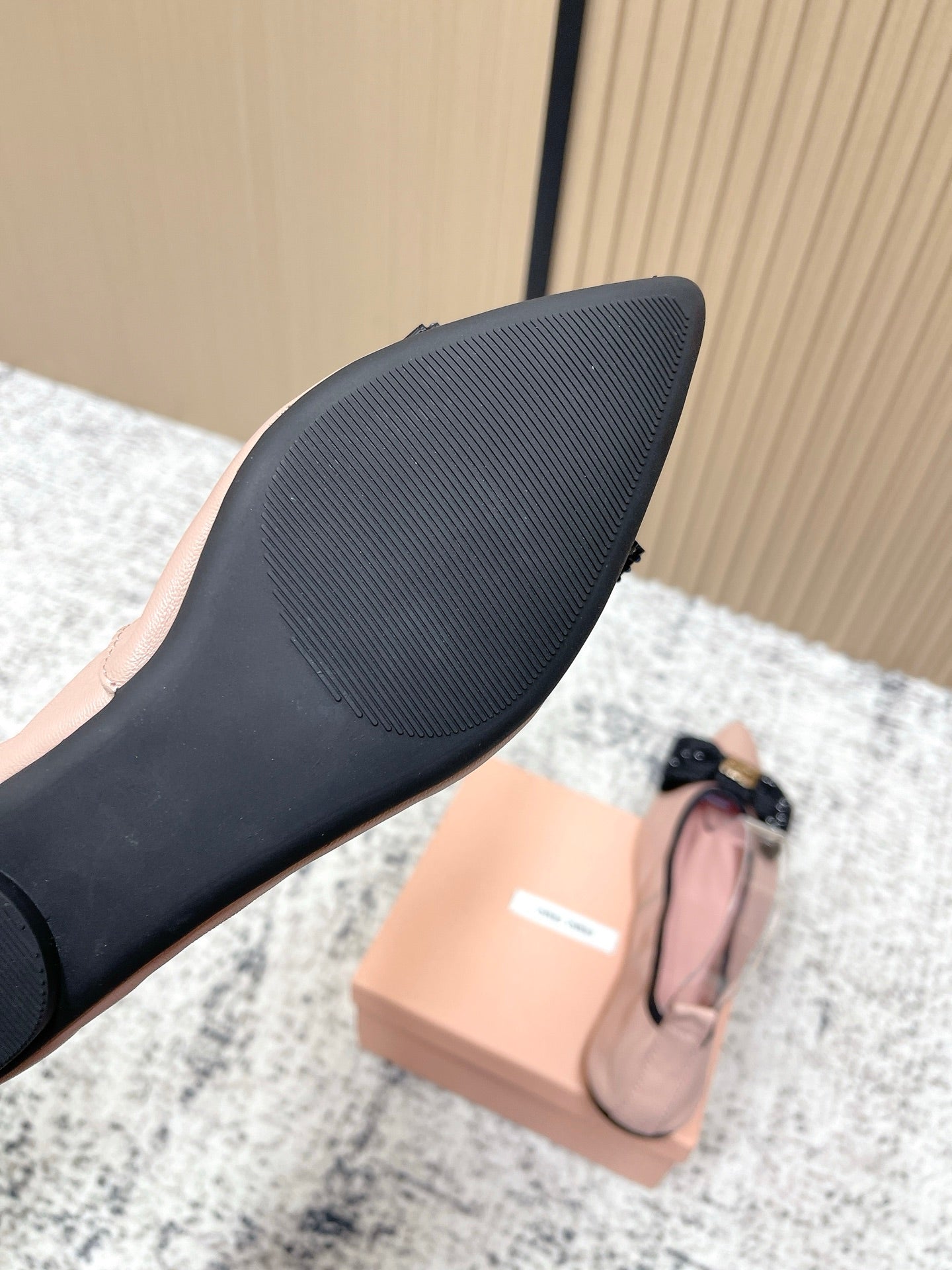 Miu Pointed-Toe Ballet Flats Light Pink Sheepskin 591571