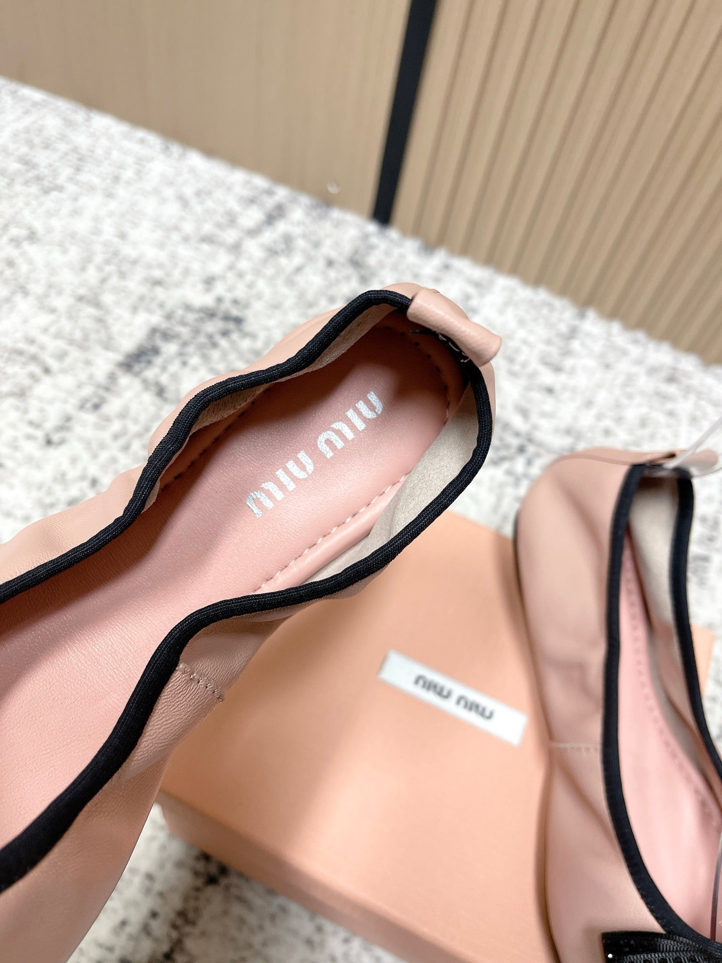 Miu Pointed-Toe Ballet Flats Light Pink Sheepskin 591571