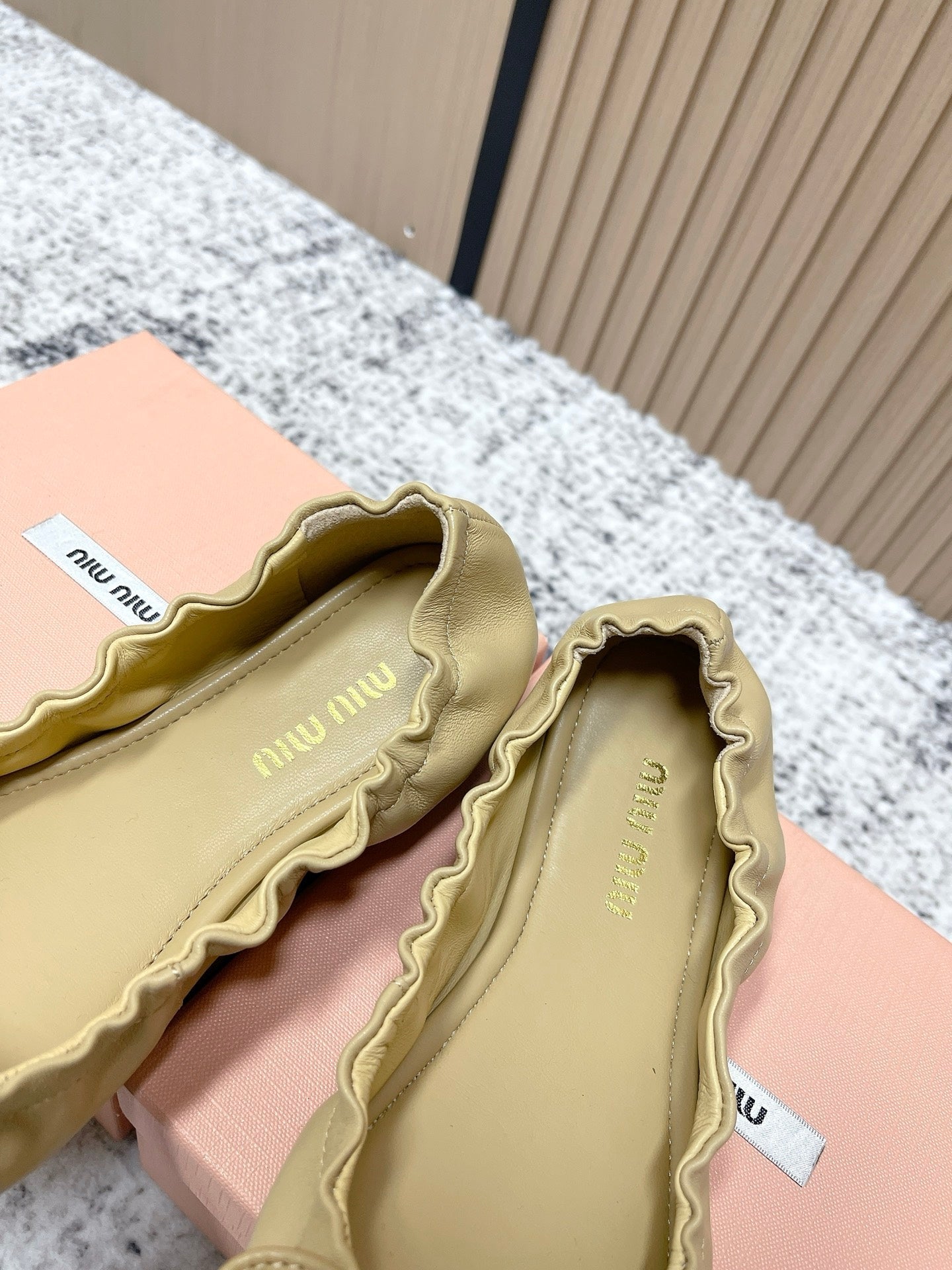 Miu  Mary Jane Flat Beige Sheepskin 591574