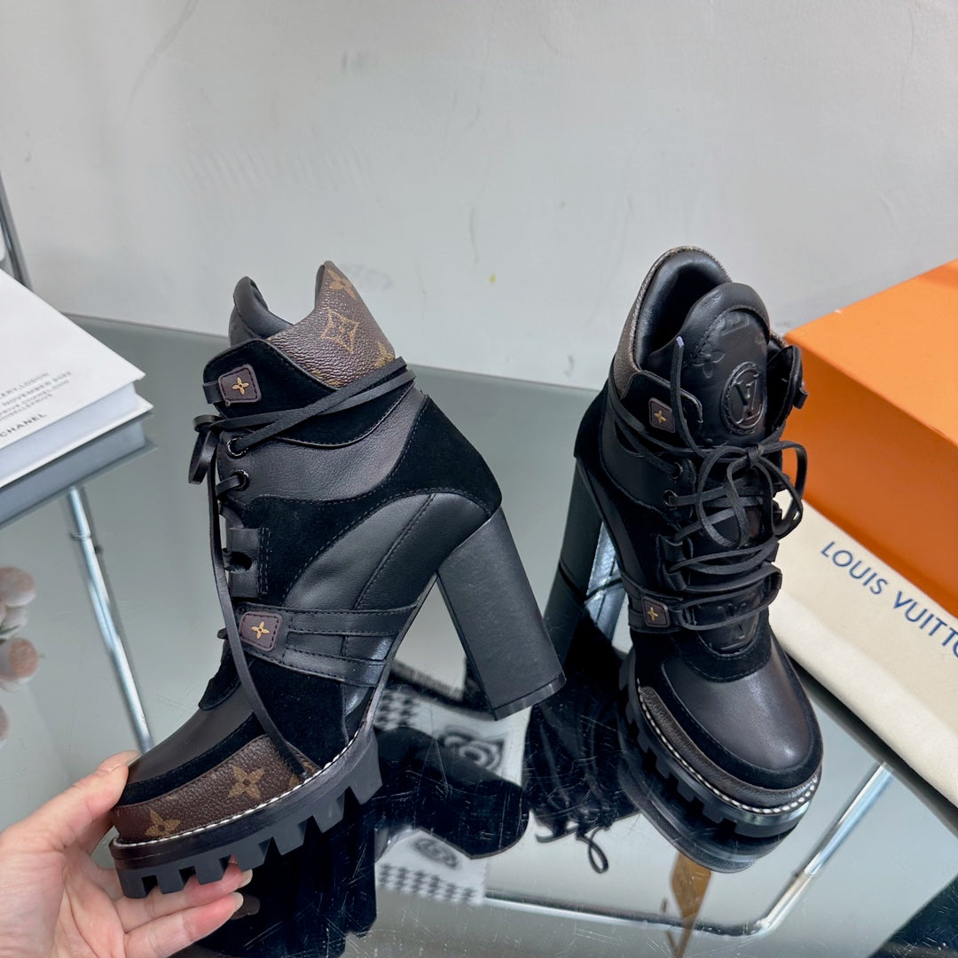 LV Star Trail Ankle Boot 90mm Black Cowhide Mix Suede