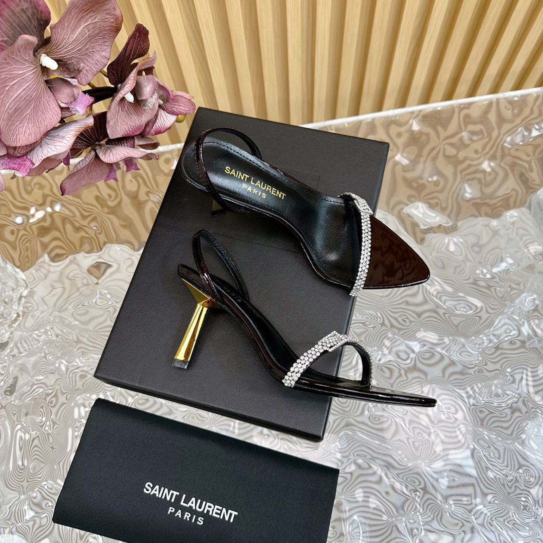 RENDEZ-VOUS SANDALS 70 IN SATIN CREPE BLACK MAROON LEATHER